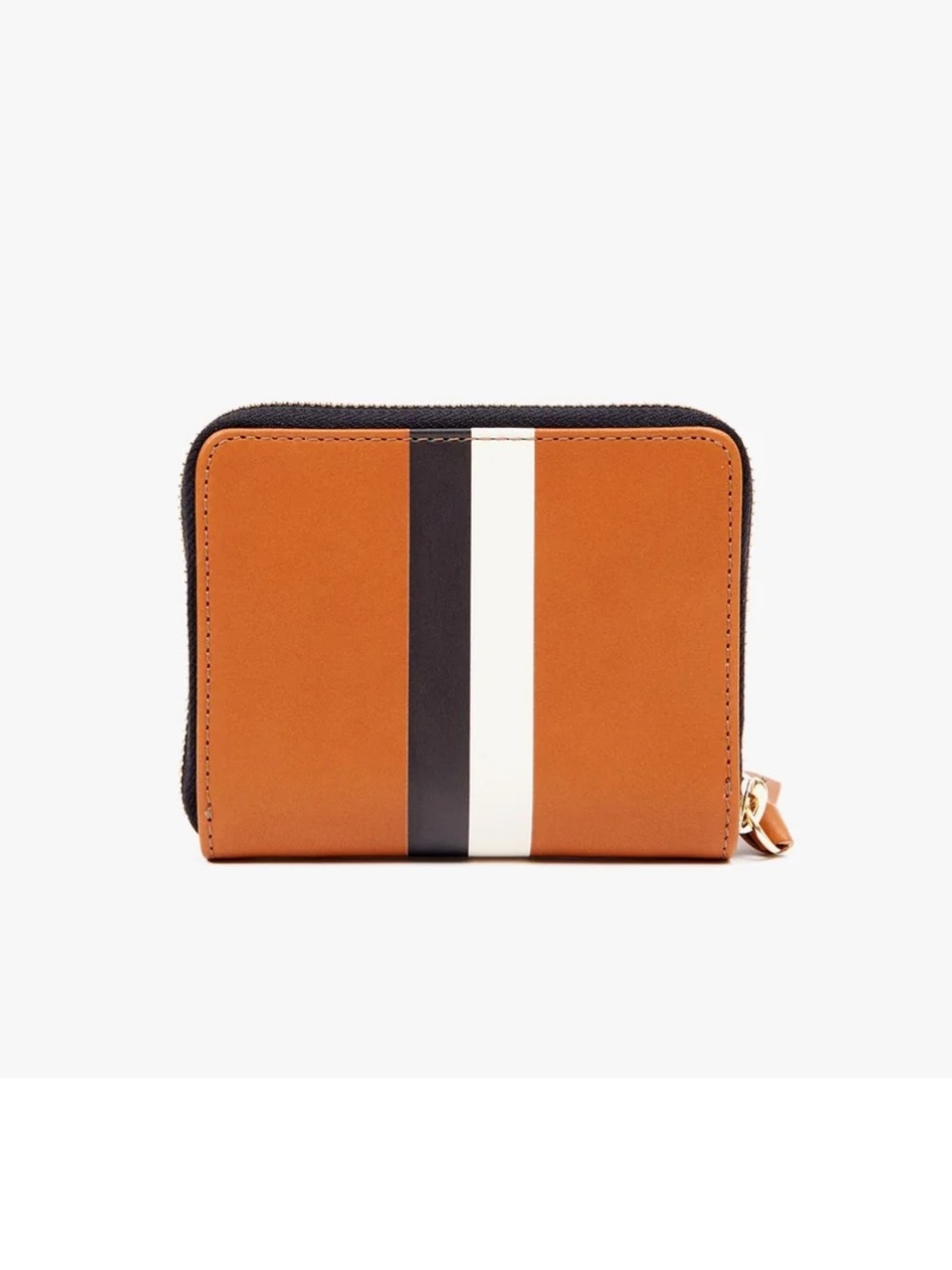 Clare V. Cuoio Black and White Stripe Petit Zip Wallet